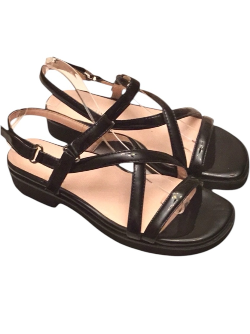 Taryn Rose Taylor Sandals Black Patent Leather Chunky Heel Comfort Shoe Size-7.5